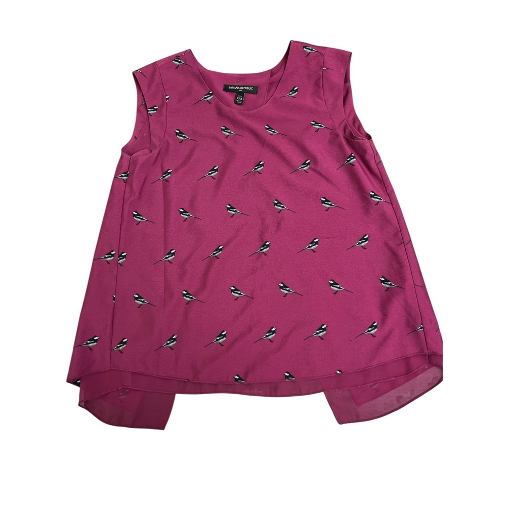 Banana Republic Petite Sleeveless Blouse XXSP Pink Bird Print Lightweight Summer